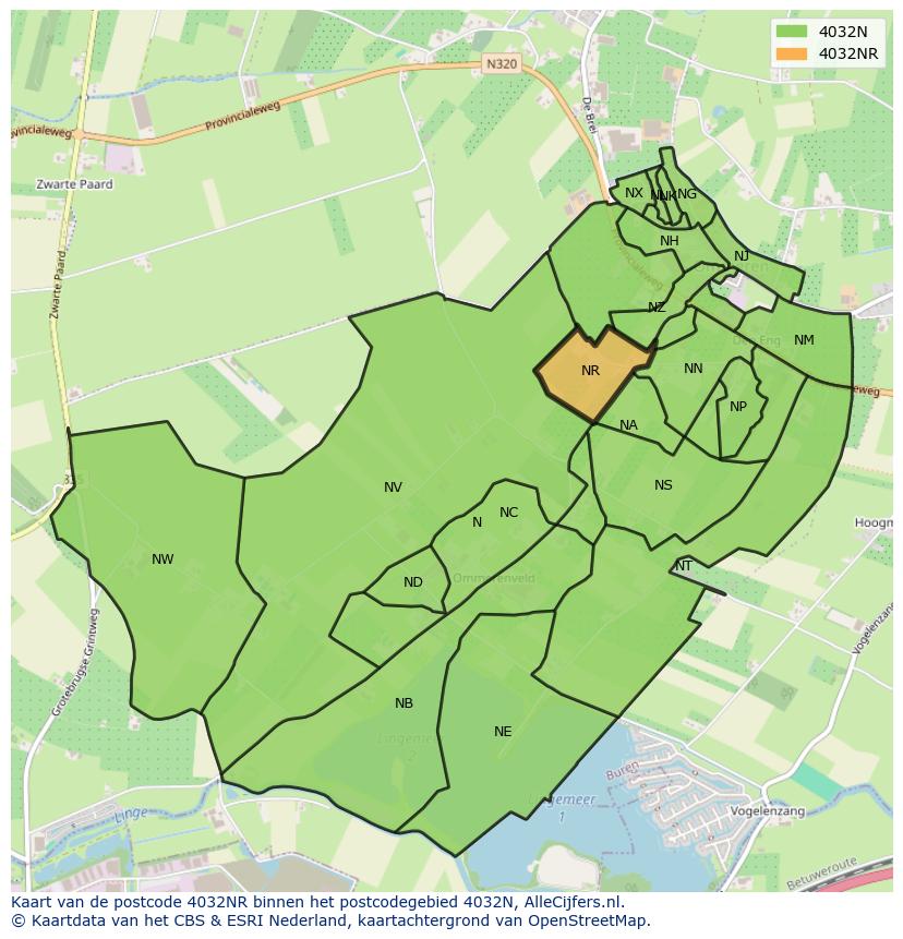 Afbeelding van het postcodegebied 4032 NR op de kaart.