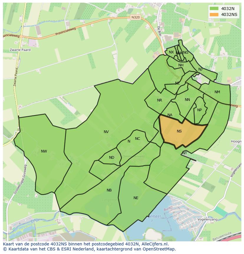 Afbeelding van het postcodegebied 4032 NS op de kaart.