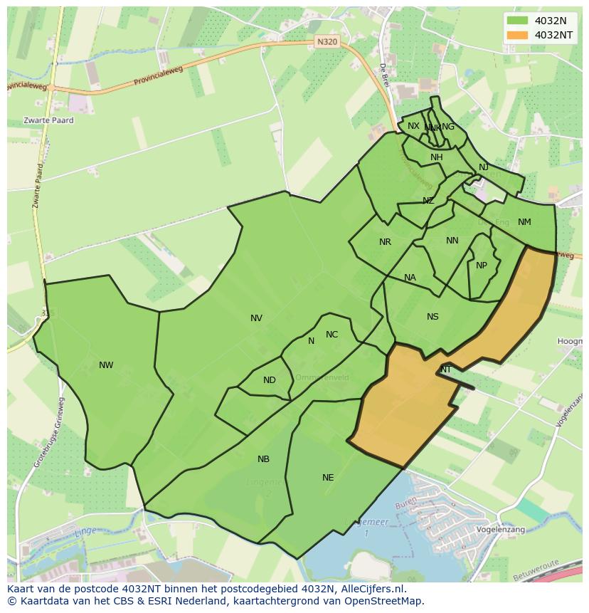 Afbeelding van het postcodegebied 4032 NT op de kaart.