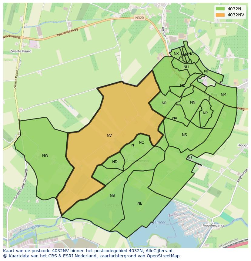 Afbeelding van het postcodegebied 4032 NV op de kaart.