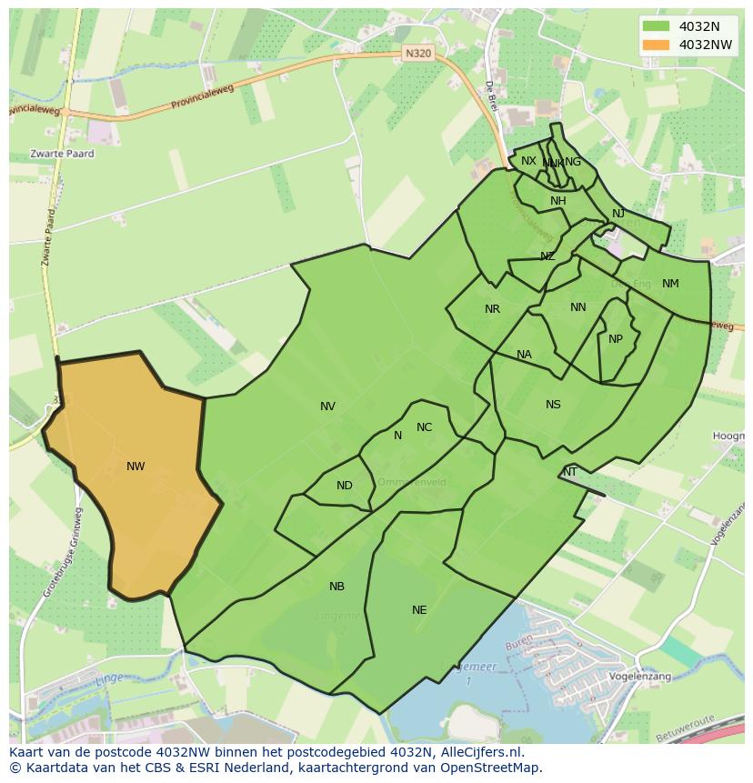 Afbeelding van het postcodegebied 4032 NW op de kaart.