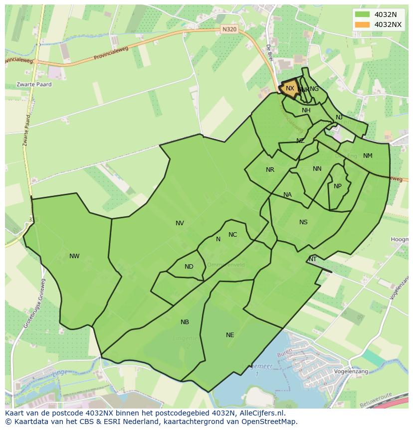 Afbeelding van het postcodegebied 4032 NX op de kaart.