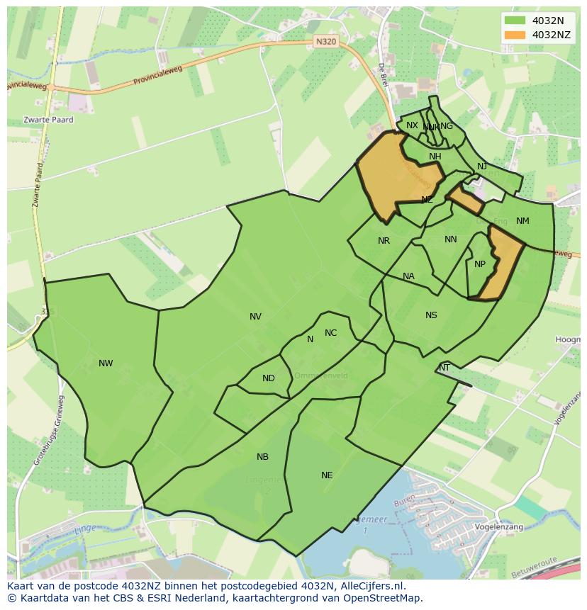 Afbeelding van het postcodegebied 4032 NZ op de kaart.