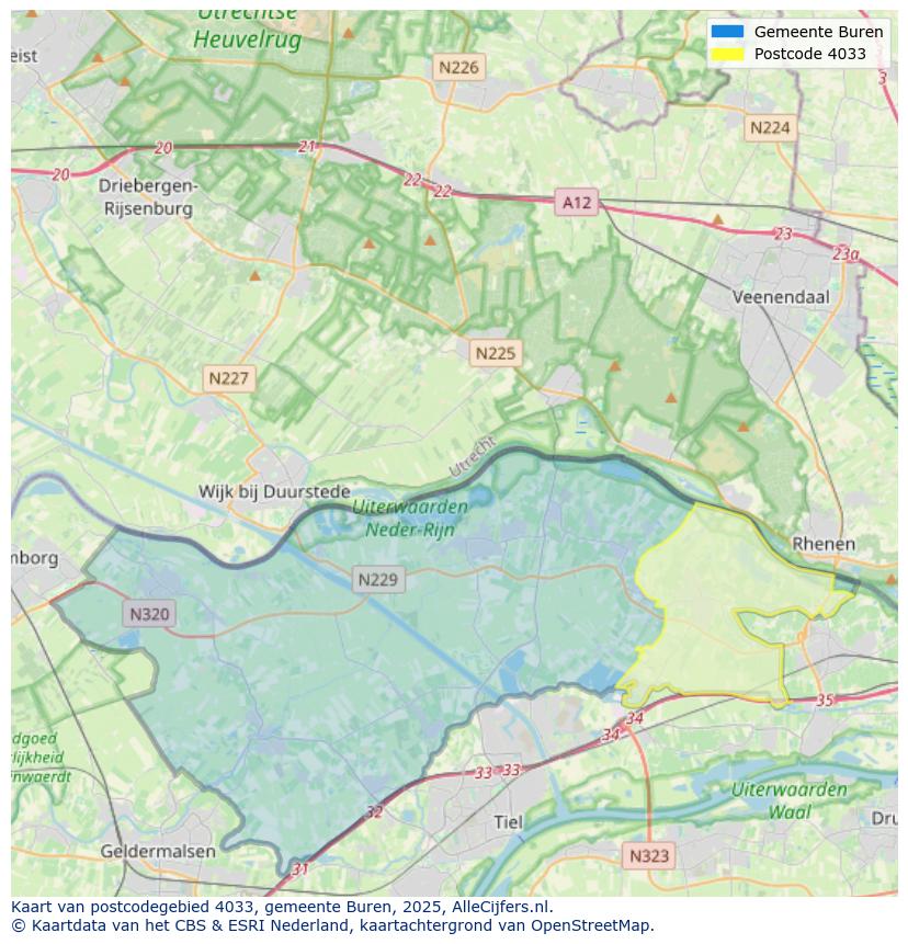 Afbeelding van het postcodegebied 4033 op de kaart.
