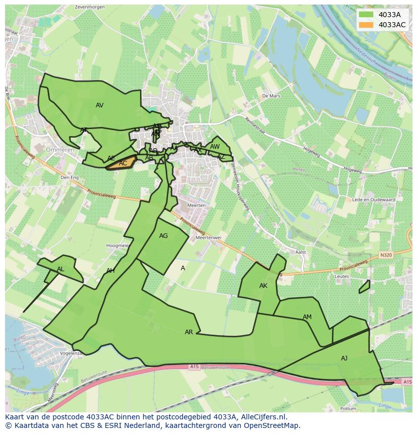 Afbeelding van het postcodegebied 4033 AC op de kaart.