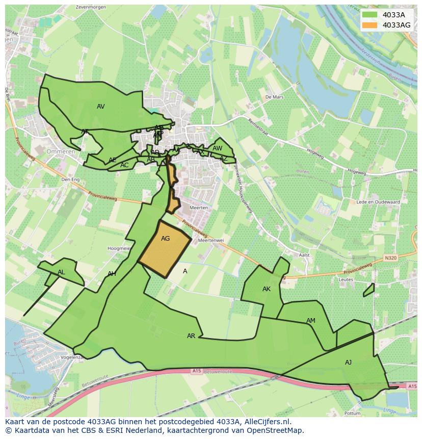 Afbeelding van het postcodegebied 4033 AG op de kaart.