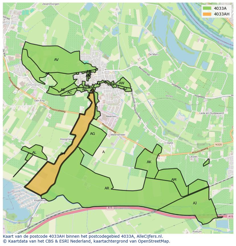 Afbeelding van het postcodegebied 4033 AH op de kaart.