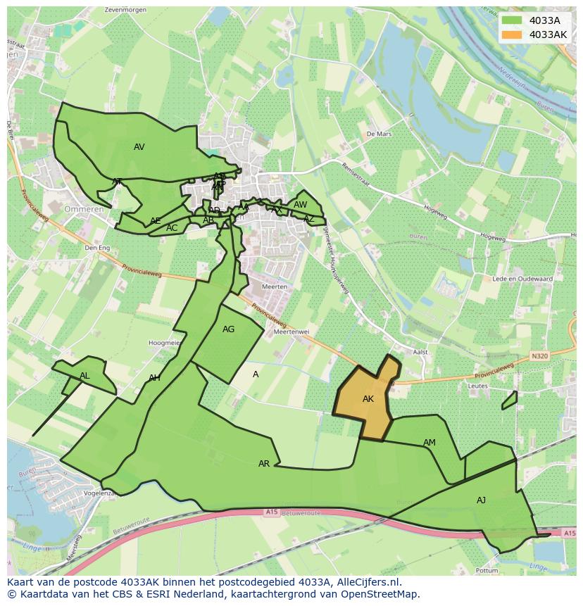 Afbeelding van het postcodegebied 4033 AK op de kaart.