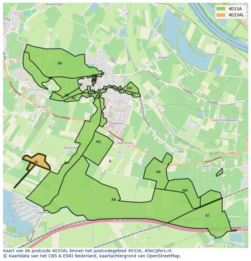 Afbeelding van het postcodegebied 4033 AL op de kaart.