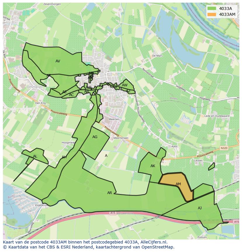 Afbeelding van het postcodegebied 4033 AM op de kaart.