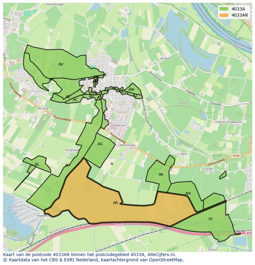Afbeelding van het postcodegebied 4033 AR op de kaart.