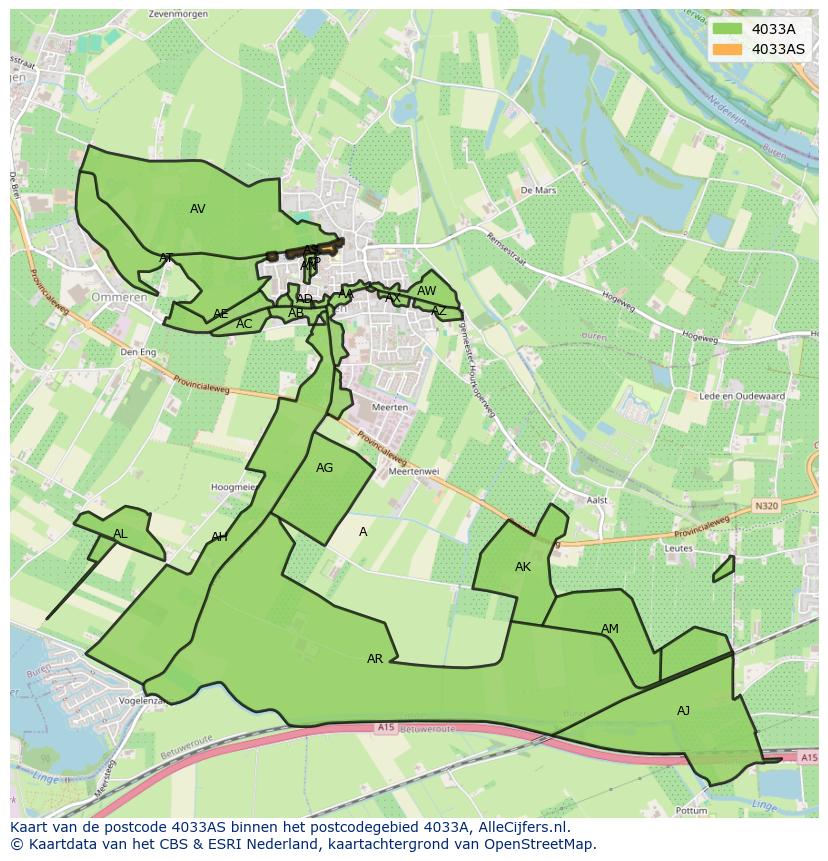 Afbeelding van het postcodegebied 4033 AS op de kaart.