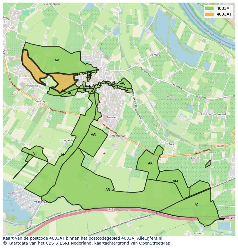 Afbeelding van het postcodegebied 4033 AT op de kaart.