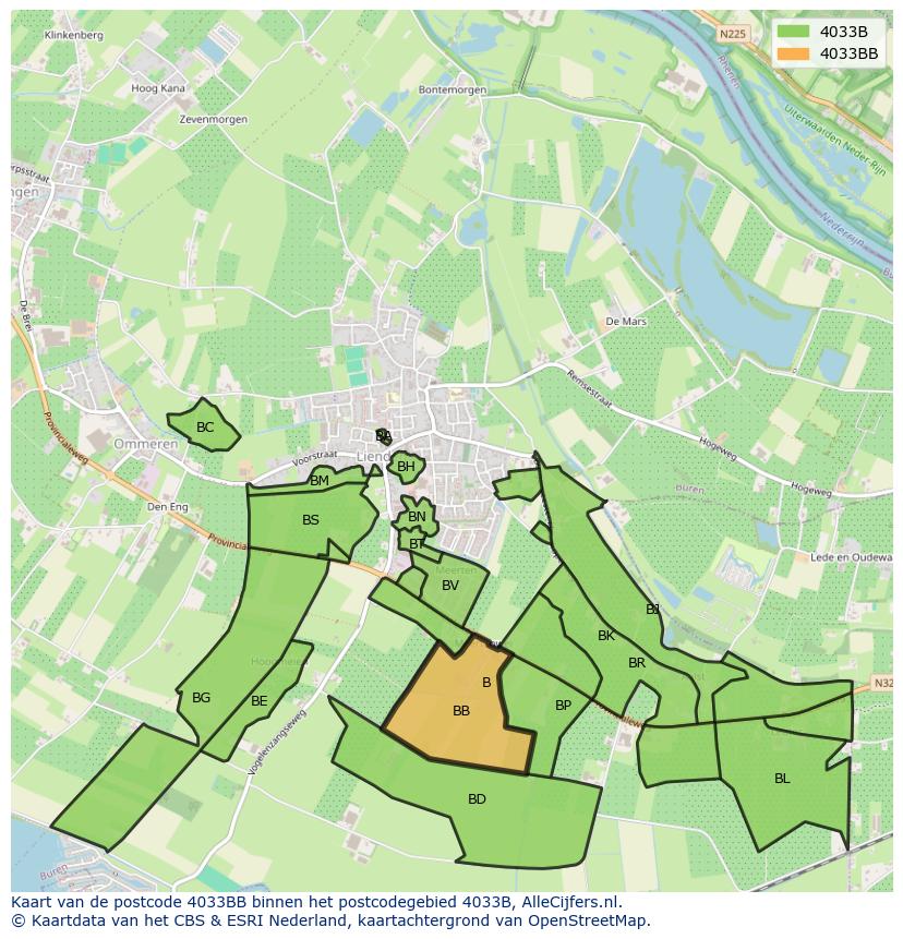 Afbeelding van het postcodegebied 4033 BB op de kaart.