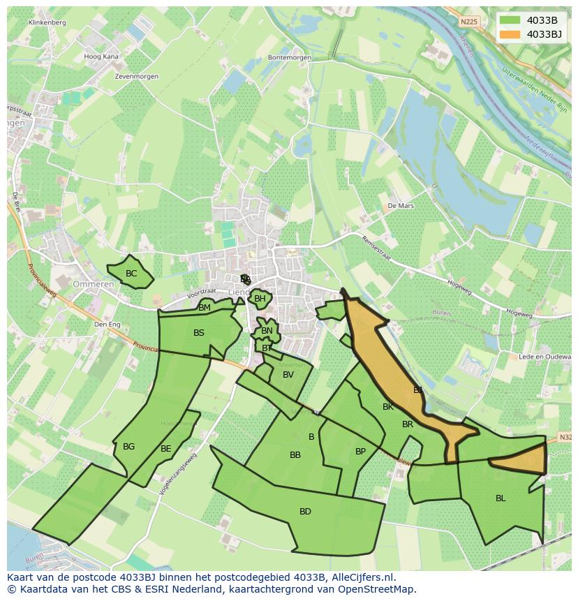 Afbeelding van het postcodegebied 4033 BJ op de kaart.