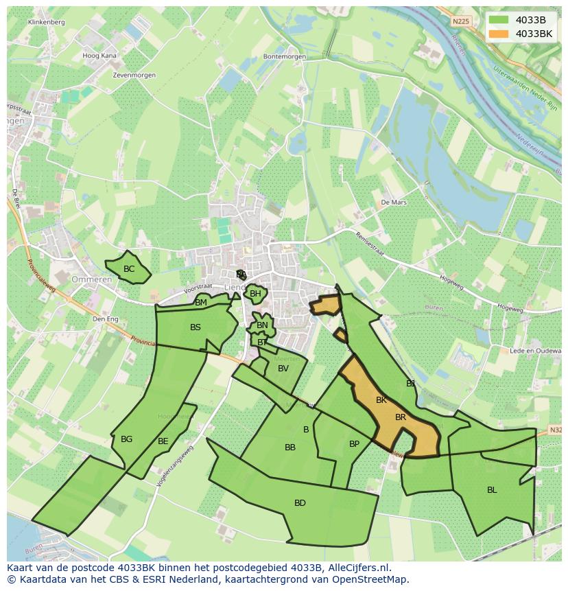 Afbeelding van het postcodegebied 4033 BK op de kaart.