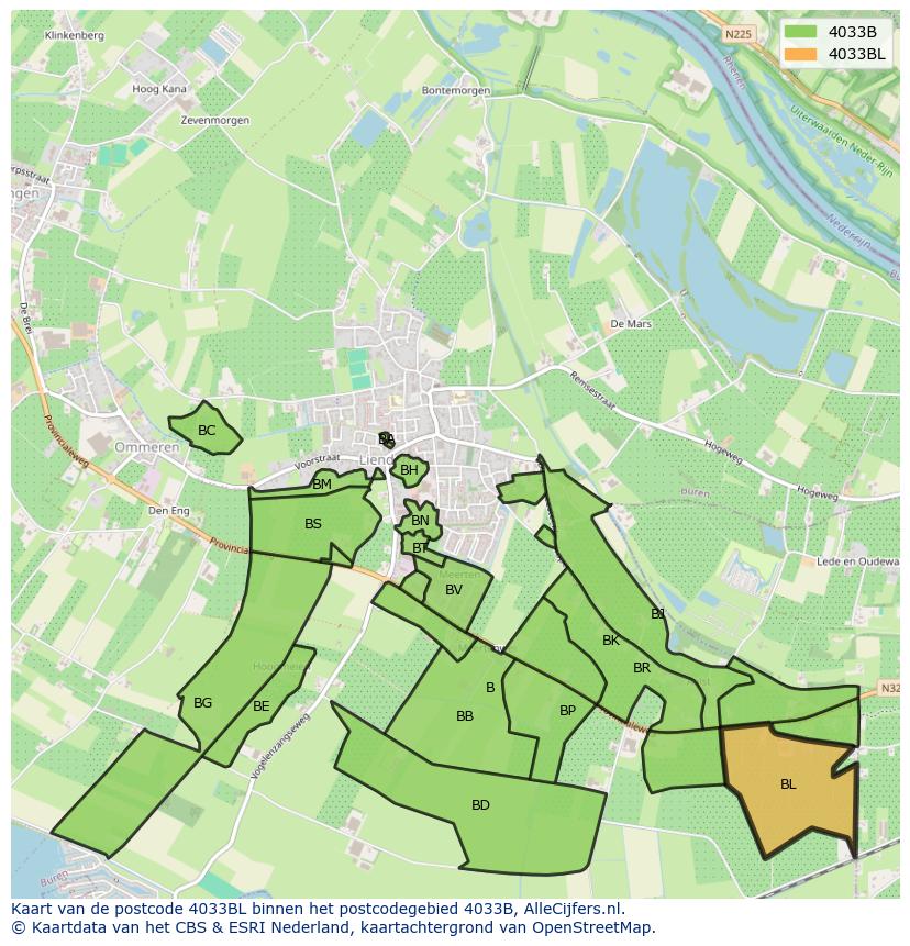Afbeelding van het postcodegebied 4033 BL op de kaart.