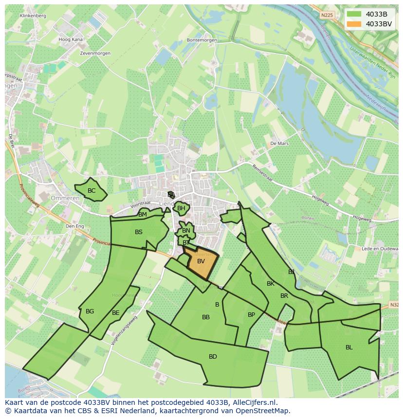 Afbeelding van het postcodegebied 4033 BV op de kaart.
