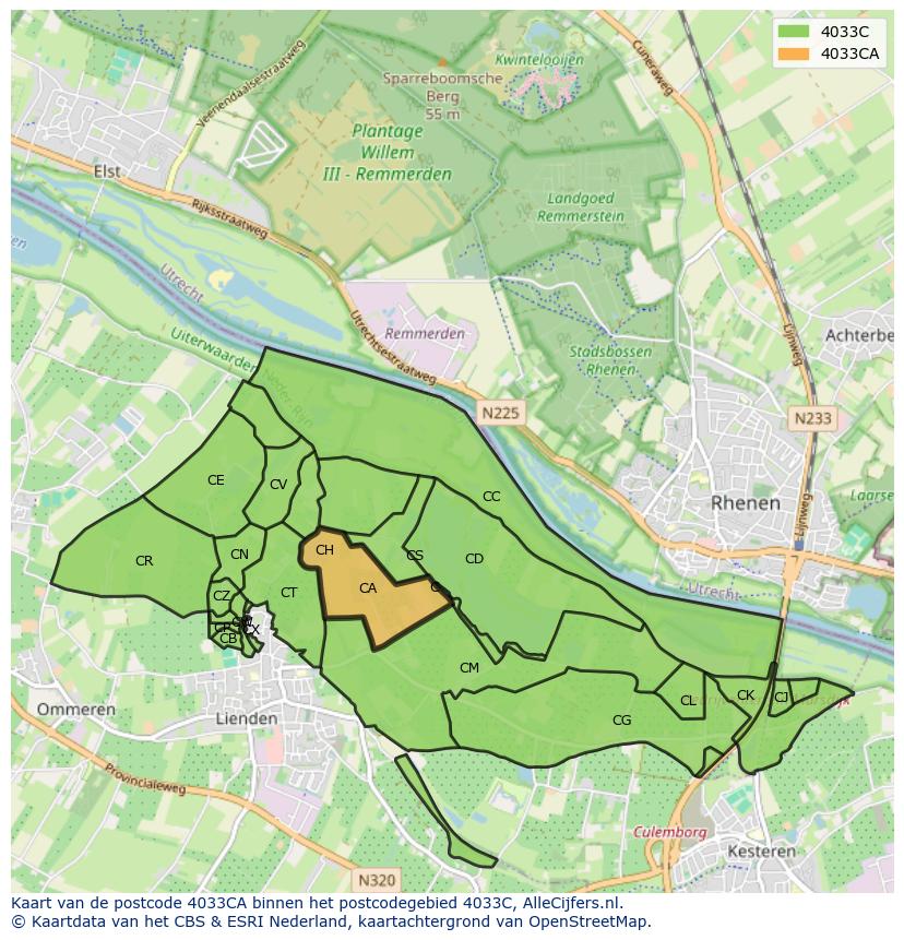 Afbeelding van het postcodegebied 4033 CA op de kaart.