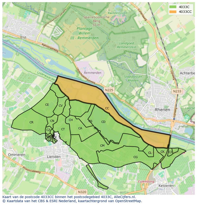 Afbeelding van het postcodegebied 4033 CC op de kaart.