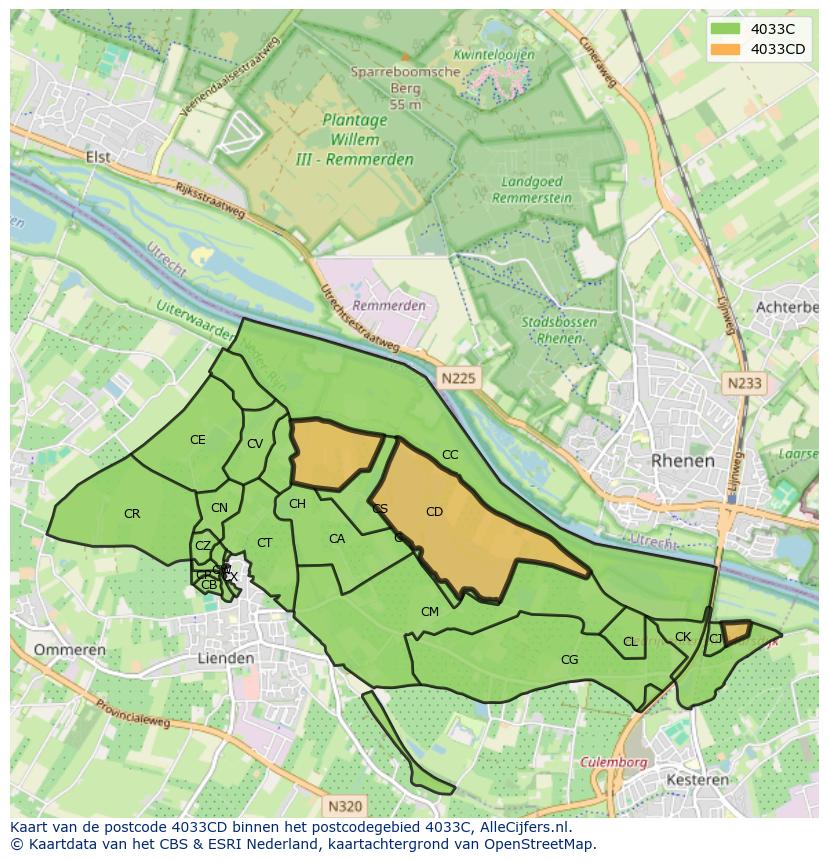 Afbeelding van het postcodegebied 4033 CD op de kaart.