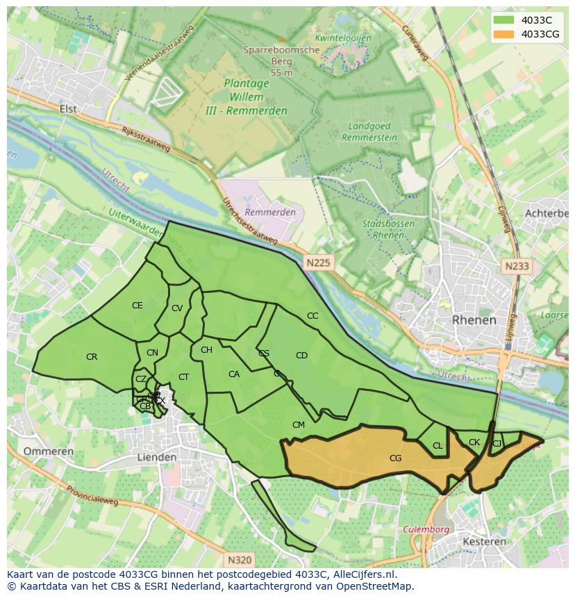 Afbeelding van het postcodegebied 4033 CG op de kaart.