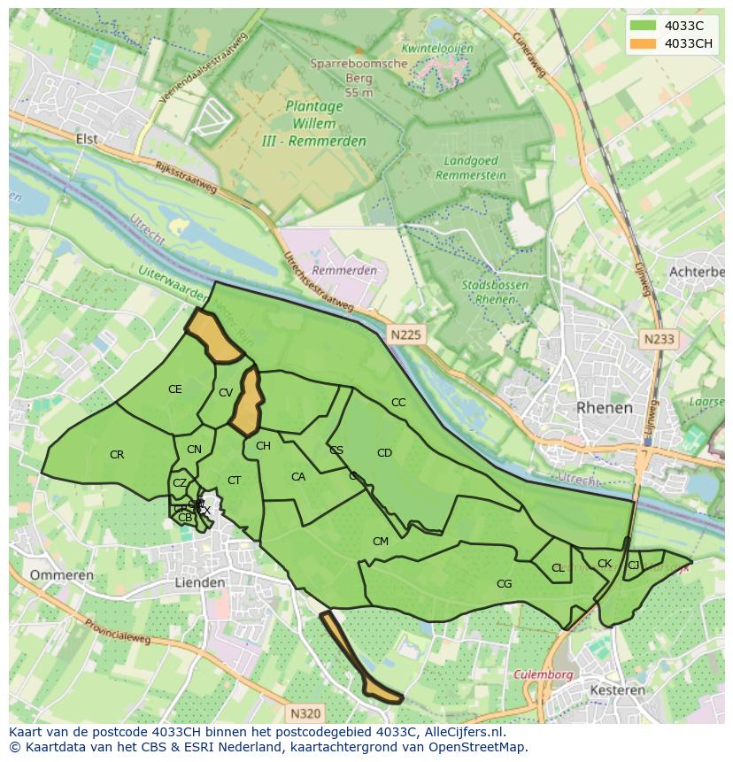 Afbeelding van het postcodegebied 4033 CH op de kaart.
