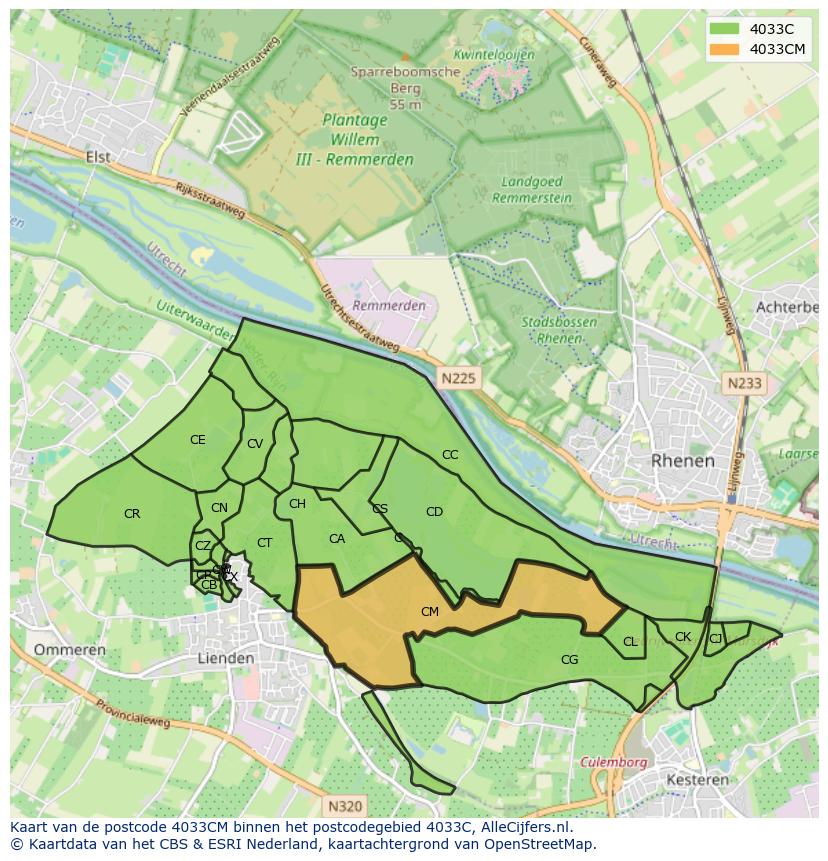 Afbeelding van het postcodegebied 4033 CM op de kaart.