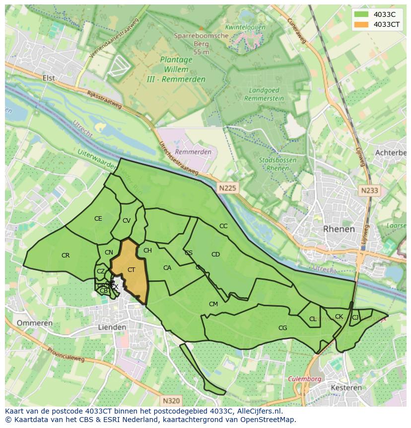 Afbeelding van het postcodegebied 4033 CT op de kaart.