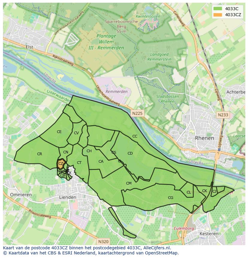 Afbeelding van het postcodegebied 4033 CZ op de kaart.
