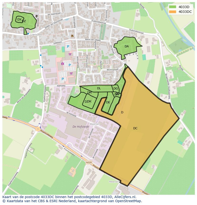 Afbeelding van het postcodegebied 4033 DC op de kaart.