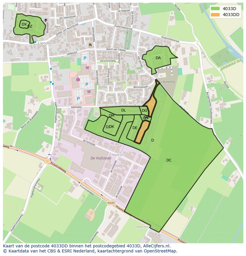 Afbeelding van het postcodegebied 4033 DD op de kaart.