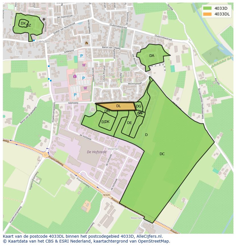 Afbeelding van het postcodegebied 4033 DL op de kaart.