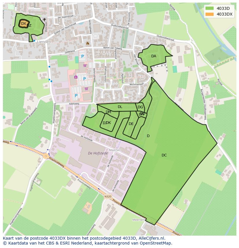 Afbeelding van het postcodegebied 4033 DX op de kaart.