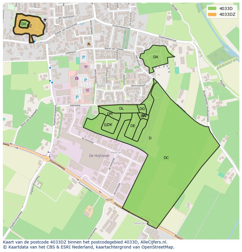 Afbeelding van het postcodegebied 4033 DZ op de kaart.