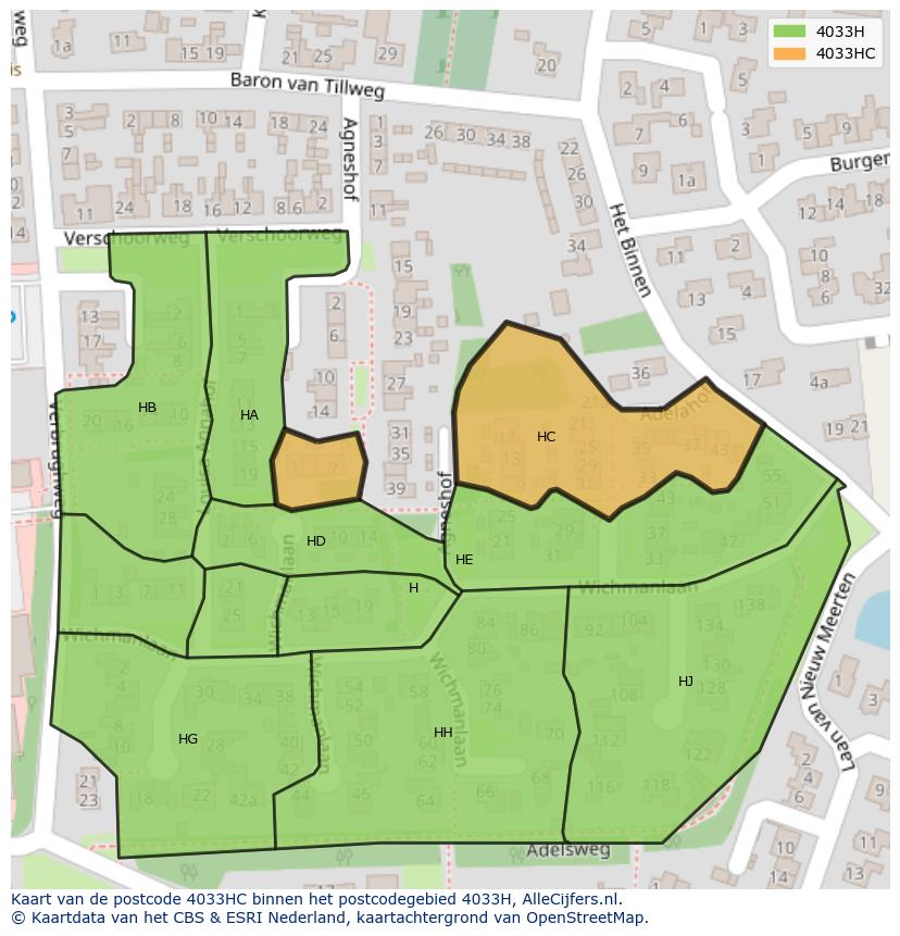 Afbeelding van het postcodegebied 4033 HC op de kaart.