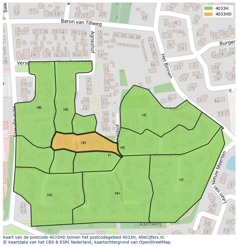Afbeelding van het postcodegebied 4033 HD op de kaart.