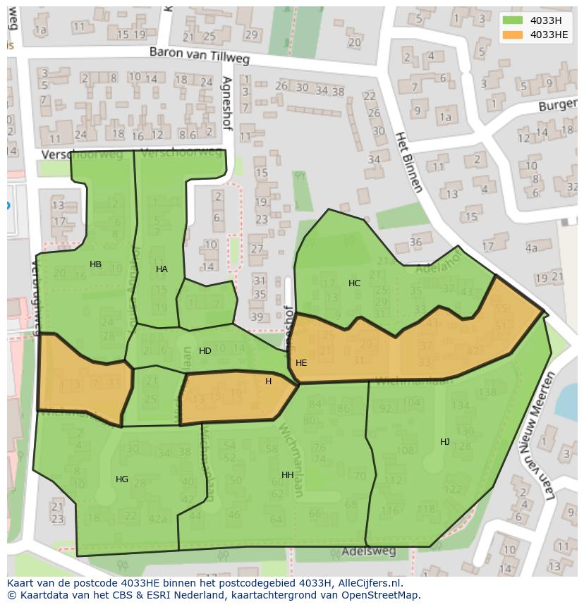 Afbeelding van het postcodegebied 4033 HE op de kaart.