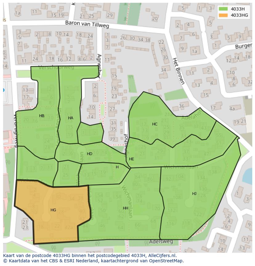 Afbeelding van het postcodegebied 4033 HG op de kaart.