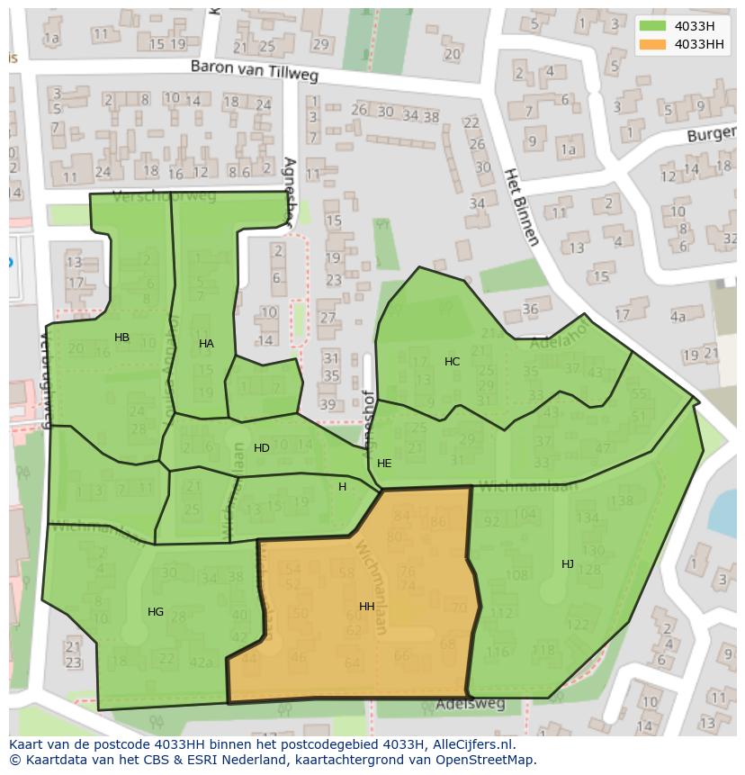 Afbeelding van het postcodegebied 4033 HH op de kaart.