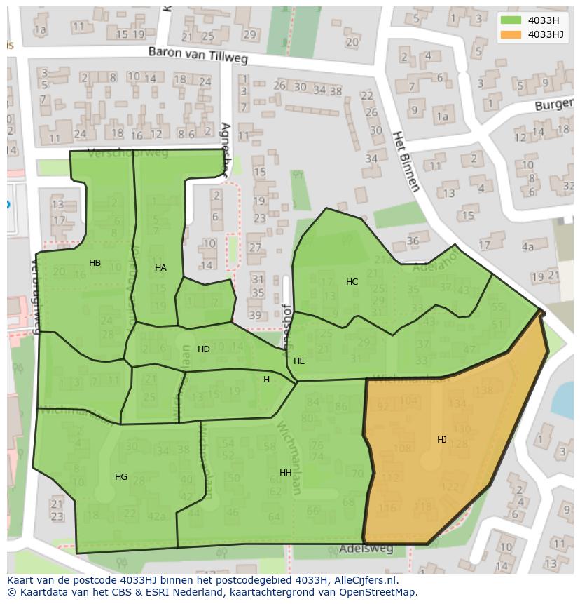 Afbeelding van het postcodegebied 4033 HJ op de kaart.