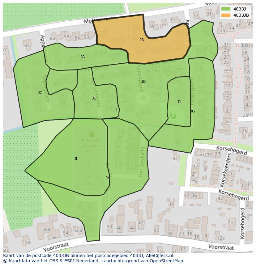 Afbeelding van het postcodegebied 4033 JB op de kaart.