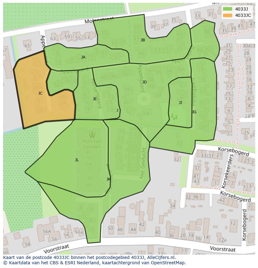 Afbeelding van het postcodegebied 4033 JC op de kaart.