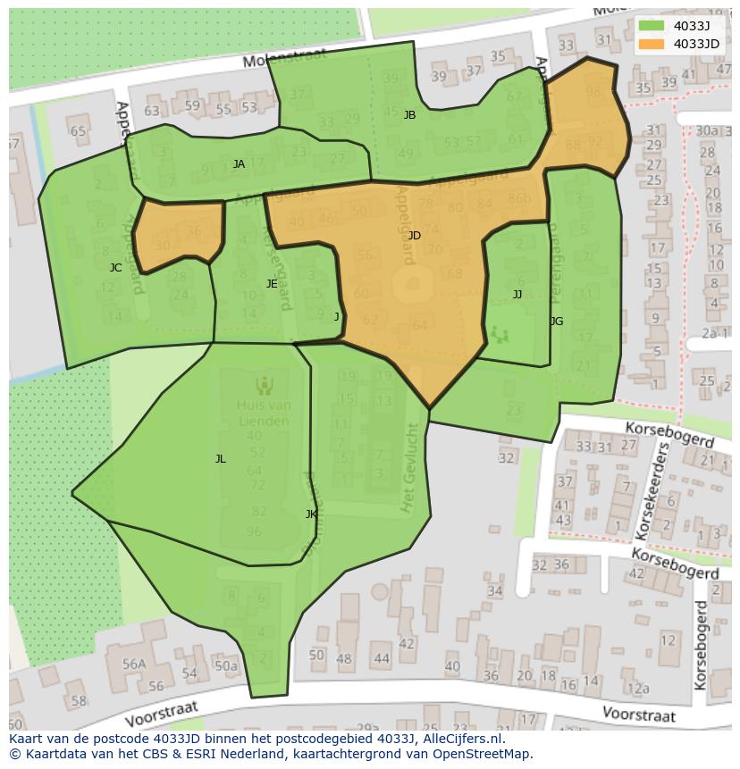 Afbeelding van het postcodegebied 4033 JD op de kaart.