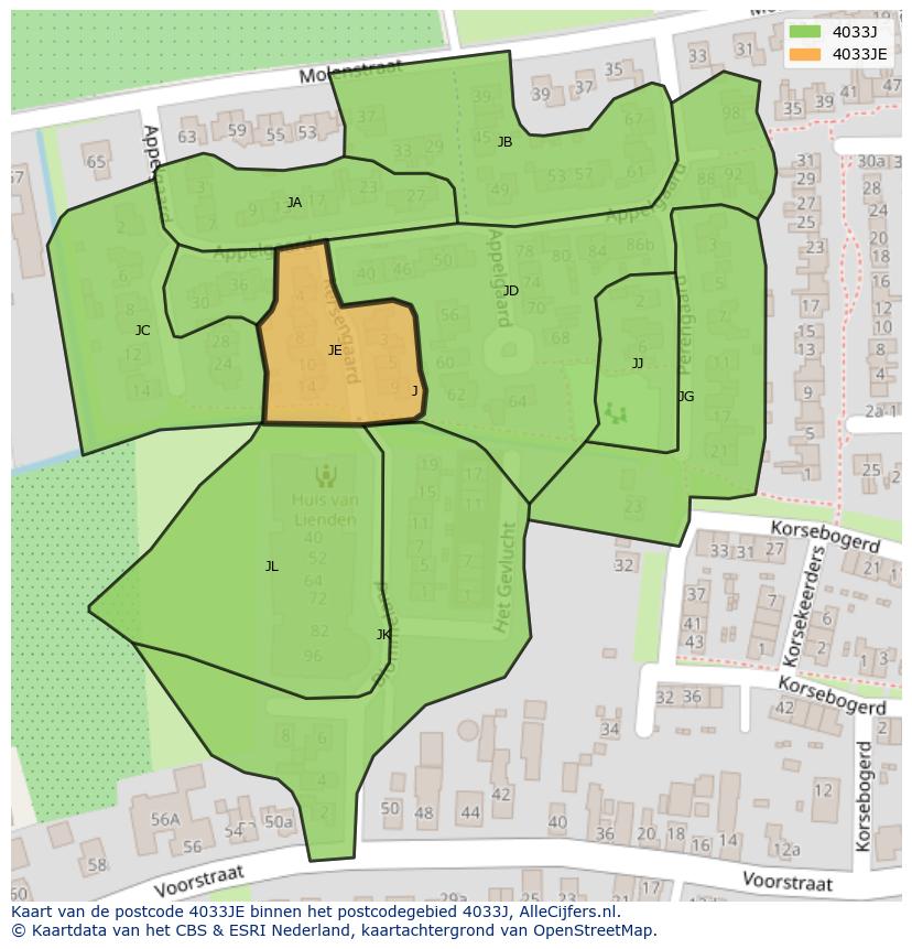 Afbeelding van het postcodegebied 4033 JE op de kaart.