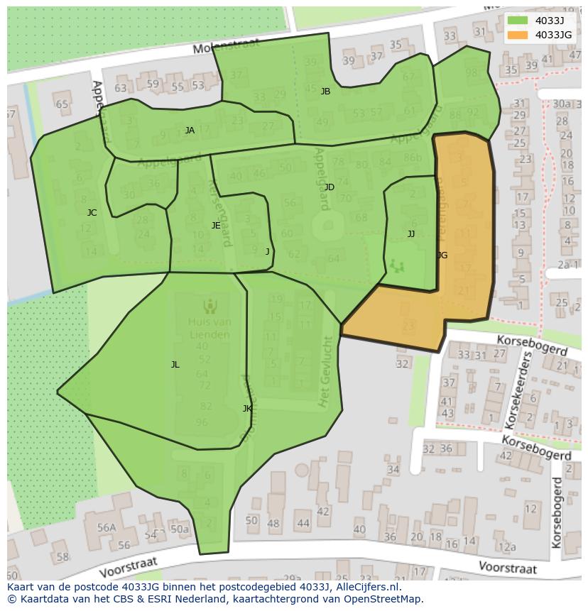 Afbeelding van het postcodegebied 4033 JG op de kaart.