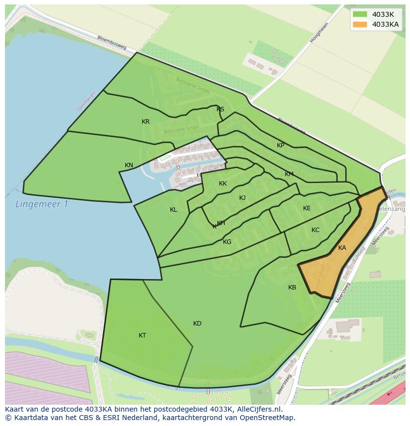 Afbeelding van het postcodegebied 4033 KA op de kaart.