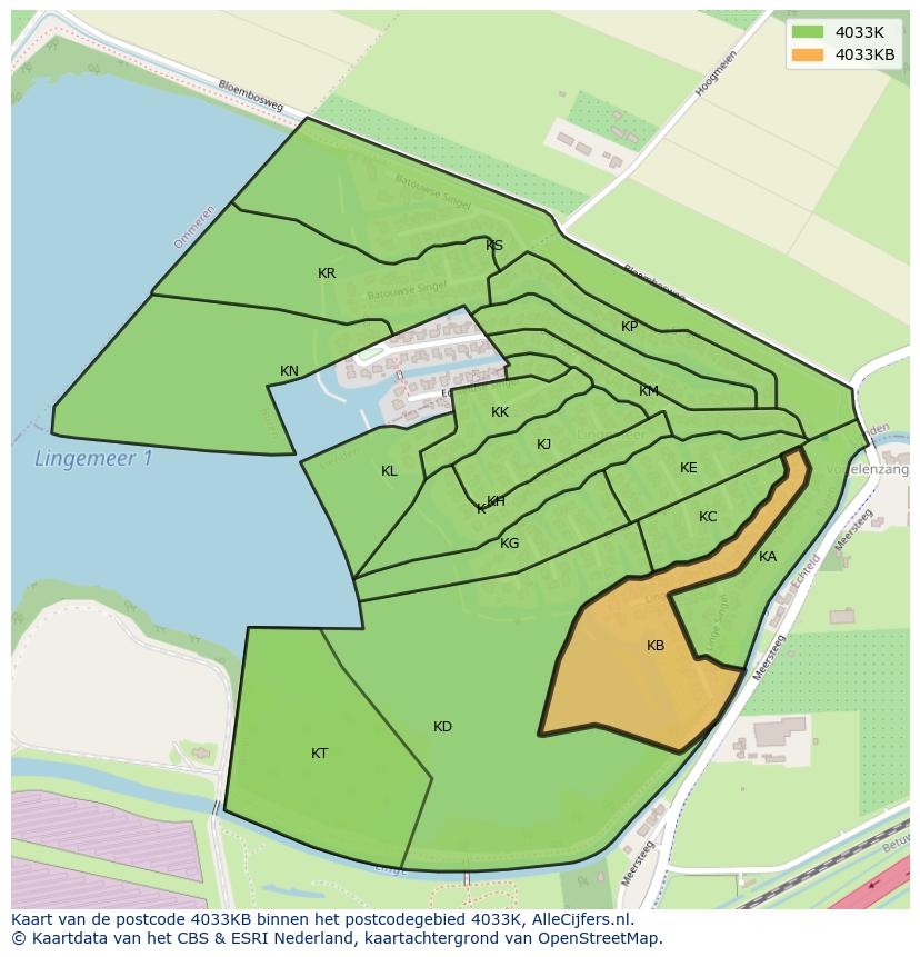 Afbeelding van het postcodegebied 4033 KB op de kaart.