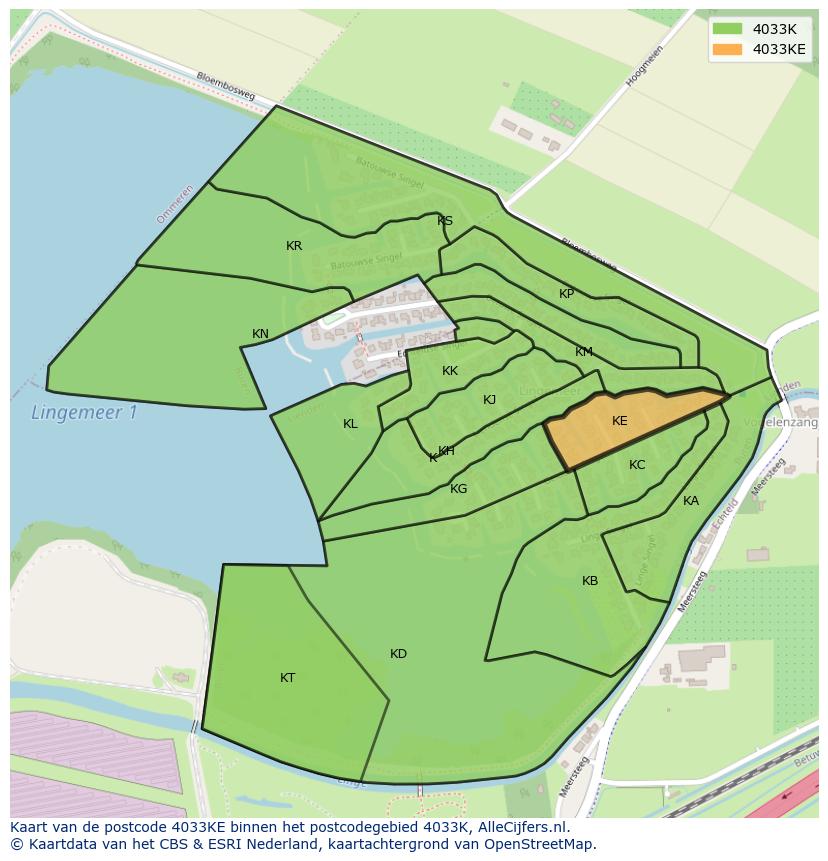 Afbeelding van het postcodegebied 4033 KE op de kaart.