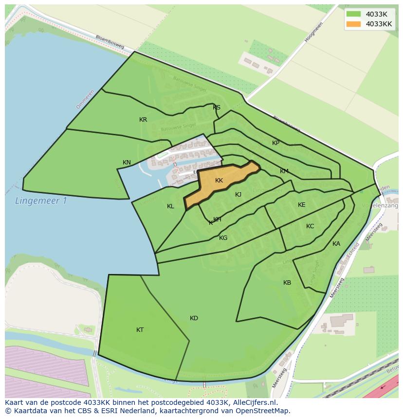 Afbeelding van het postcodegebied 4033 KK op de kaart.